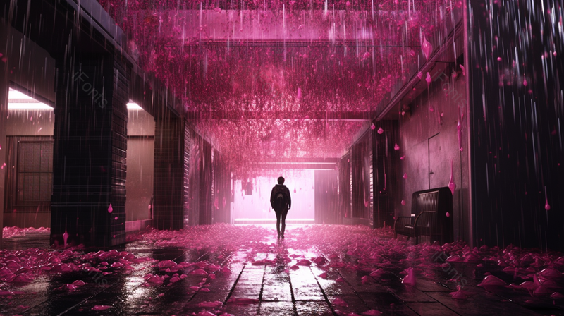 室内人背影紫红色雨天科幻空间超现实主义插画,插画/手绘图,插画/手绘图库,插画/手绘图下载,插画/手绘